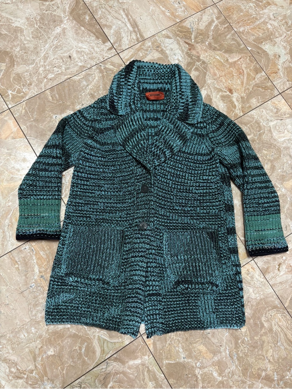 Missoni Teal and Black Marled Shawl-Collar Cardigan. Xl  Stunning!